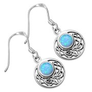 Synthetic Opal Round Celtic Knot Silver Earrings - e400